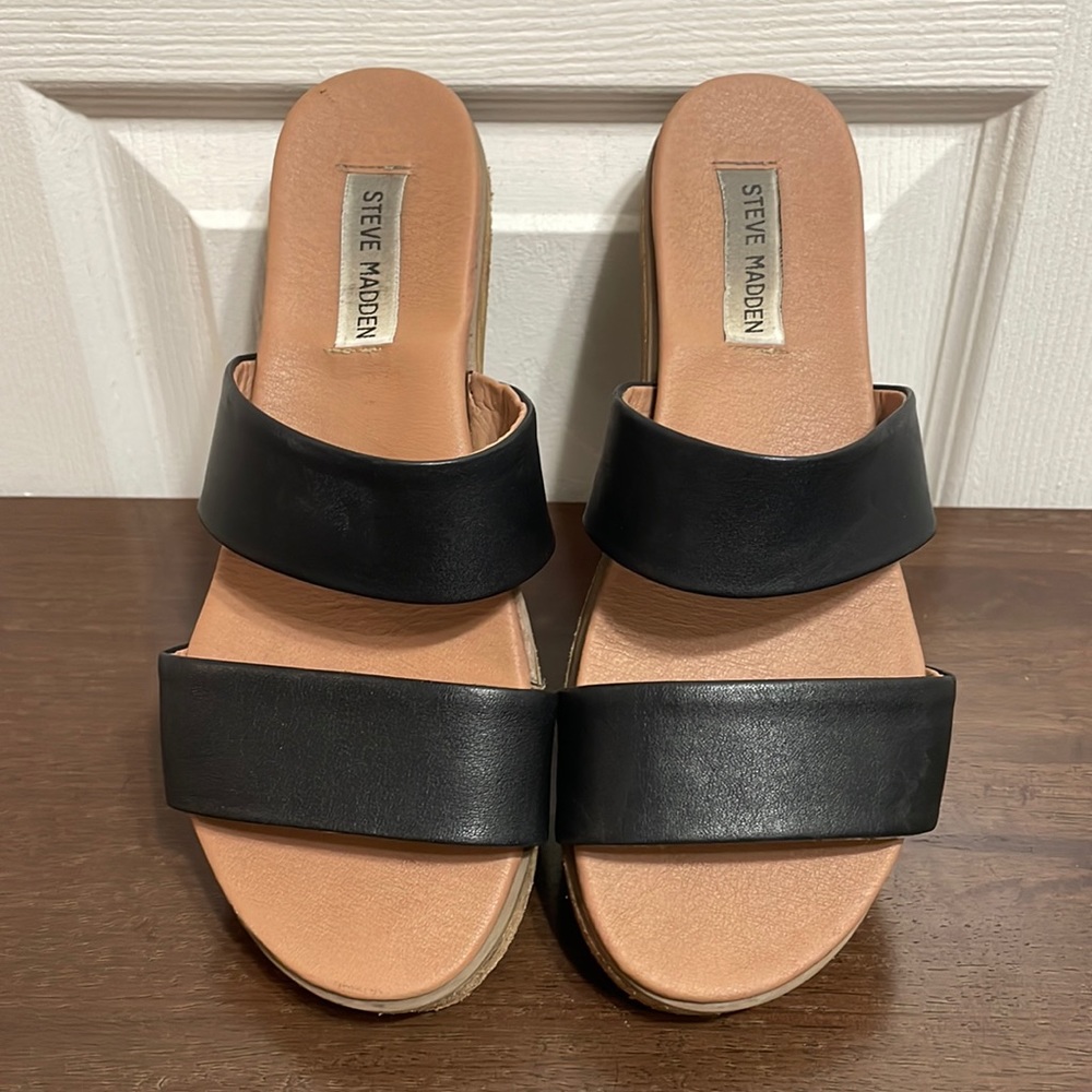 Steve Madden Ganesa Double Strap Leather Platform Sandals, Black/Brown